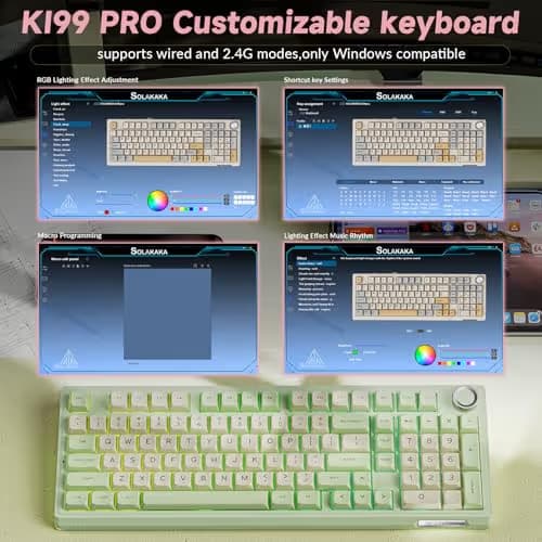 SOLAKAKA KI99 Pro Wireless Mechanical Keyboard Quiet Switch,Hot Swappable Pre-Lubed Switches Silent Keyboard with RGB Backlit,Gasket Structure Computer Gaming Keyboards(GreenWhite, Silent Switch) image