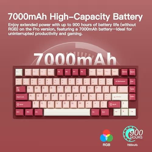 KEEBMONKEY WOBKEY Rainy 75 CNC Aluminum HMX/JWK/Cocoa Switches Triple-Mode Connectivity Mechanical Keyboard with Superior Acoustics, RGB/FR4/Silver SUS304/7000mAh/Cocoa Switch (Pro - Red Velvet) image