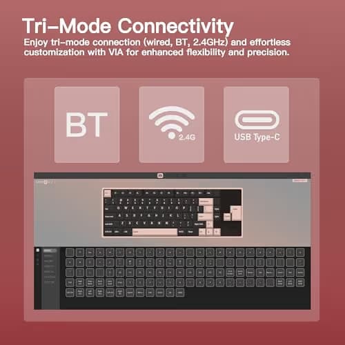 KEEBMONKEY WOBKEY Rainy 75 CNC Aluminum HMX/JWK/Cocoa Switches Triple-Mode Connectivity Mechanical Keyboard with Superior Acoustics, RGB/FR4/Silver SUS304/7000mAh/Cocoa Switch (Pro - Red Velvet) image