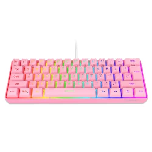 Snpurdiri 60% Wired Gaming Keyboard, 61 Keys RGB Backlit Ultra-Compact Mini Gaming Keyboard for PC/Mac Gamer, Typist, Travel, Easy to Carry on Business Trip(Pink) image