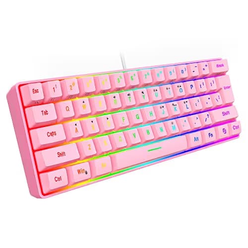 Snpurdiri 60% Wired Gaming Keyboard, 61 Keys RGB Backlit Ultra-Compact Mini Gaming Keyboard for PC/Mac Gamer, Typist, Travel, Easy to Carry on Business Trip(Pink) image