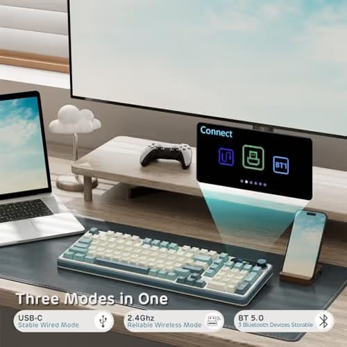 RK ROYAL KLUDGE S98 Mechanical Keyboard w/Smart Display & Knob, Top Mount 96% Wireless Mechanical Keyboard BT/2.4G/USB-C, Hot Swappable, Software Support, Creamy Sounding, 98 Keys image