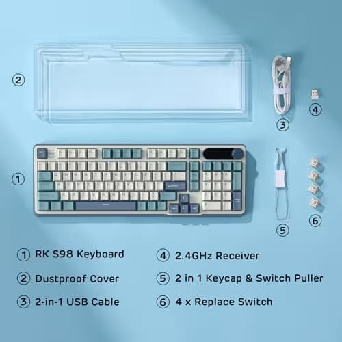 RK ROYAL KLUDGE S98 Mechanical Keyboard w/Smart Display & Knob, Top Mount 96% Wireless Mechanical Keyboard BT/2.4G/USB-C, Hot Swappable, Software Support, Creamy Sounding, 98 Keys image