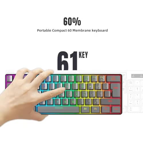 Snpurdiri 60% Wired Gaming Keyboard, RGB Backlit Ultra-Compact 61 Keys 60 Percent Mini Gaming Keyboard for PC/Mac Gamer, Typist, Travel, Easy to Carry on Business Trip(Iron Grey) image
