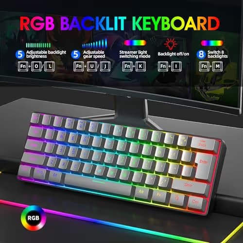 Snpurdiri 60% Wired Gaming Keyboard, RGB Backlit Ultra-Compact 61 Keys 60 Percent Mini Gaming Keyboard for PC/Mac Gamer, Typist, Travel, Easy to Carry on Business Trip(Iron Grey) image