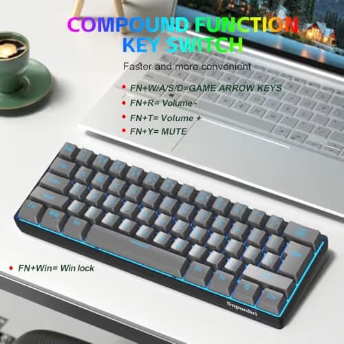 Snpurdiri 60% Wired Gaming Keyboard, RGB Backlit Ultra-Compact 61 Keys 60 Percent Mini Gaming Keyboard for PC/Mac Gamer, Typist, Travel, Easy to Carry on Business Trip(Iron Grey) image