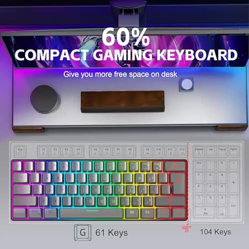 Snpurdiri 60% Wired Gaming Keyboard, RGB Backlit Ultra-Compact 61 Keys 60 Percent Mini Gaming Keyboard for PC/Mac Gamer, Typist, Travel, Easy to Carry on Business Trip(Iron Grey) image