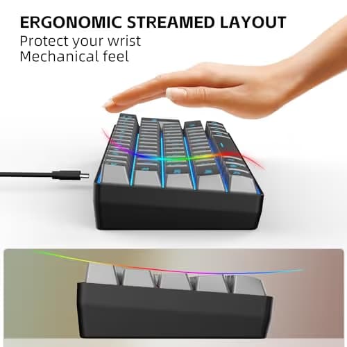 Snpurdiri 60% Wired Gaming Keyboard, RGB Backlit Ultra-Compact 61 Keys 60 Percent Mini Gaming Keyboard for PC/Mac Gamer, Typist, Travel, Easy to Carry on Business Trip(Iron Grey) image