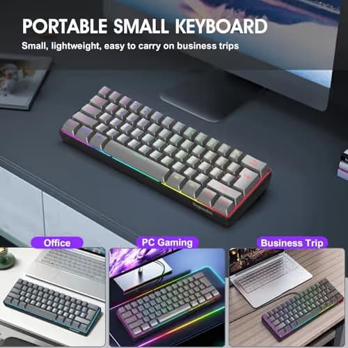Snpurdiri 60% Wired Gaming Keyboard, RGB Backlit Ultra-Compact 61 Keys 60 Percent Mini Gaming Keyboard for PC/Mac Gamer, Typist, Travel, Easy to Carry on Business Trip(Iron Grey) image
