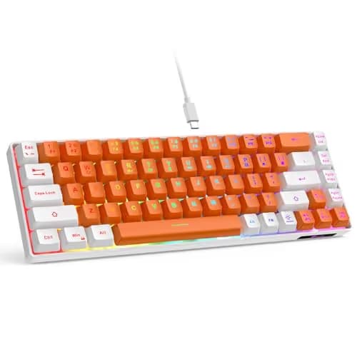 GEODMAER 65% Gaming Keyboard, LED Backlit Mini Wired Keyboard, Ultra-Compact Anti-Ghosting No-Conflict 68 Keys Membrane Gaming Wired Keyboard for PC Laptop Windows Gamer(Orange-White) main image
