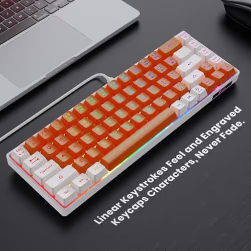GEODMAER 65% Gaming Keyboard, LED Backlit Mini Wired Keyboard, Ultra-Compact Anti-Ghosting No-Conflict 68 Keys Membrane Gaming Wired Keyboard for PC Laptop Windows Gamer(Orange-White) image