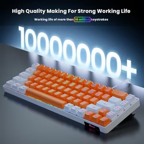 GEODMAER 65% Gaming Keyboard, LED Backlit Mini Wired Keyboard, Ultra-Compact Anti-Ghosting No-Conflict 68 Keys Membrane Gaming Wired Keyboard for PC Laptop Windows Gamer(Orange-White) image