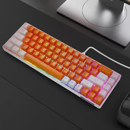 GEODMAER 65% Gaming Keyboard, LED Backlit Mini Wired Keyboard, Ultra-Compact Anti-Ghosting No-Conflict 68 Keys Membrane Gaming Wired Keyboard for PC Laptop Windows Gamer(Orange-White) image