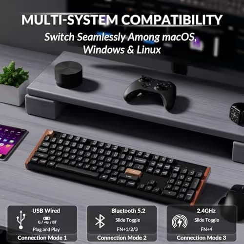 Keychron K10 HE Hall Effect Keyboard Wireless, Magnetic Switch Hot Swappable, Adjustable Actuation Rapid Trigger Mode with Aluminum + Wood Frame, Full-Size Custom RGB for Mac Windows Linux - Black image