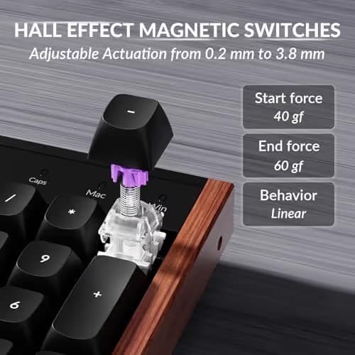 Keychron K10 HE Hall Effect Keyboard Wireless, Magnetic Switch Hot Swappable, Adjustable Actuation Rapid Trigger Mode with Aluminum + Wood Frame, Full-Size Custom RGB for Mac Windows Linux - Black image
