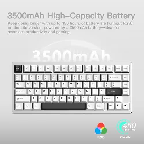 KEEBMONKEY WOBKEY Rainy 75 CNC Aluminum HMX/JWK/Cocoa Switches Triple-Mode Connectivity Mechanical Keyboard with Superior Acoustics, RGB/PP/Mirrored Glass/3500mAh/Violet Switch (Standard - Silver) image