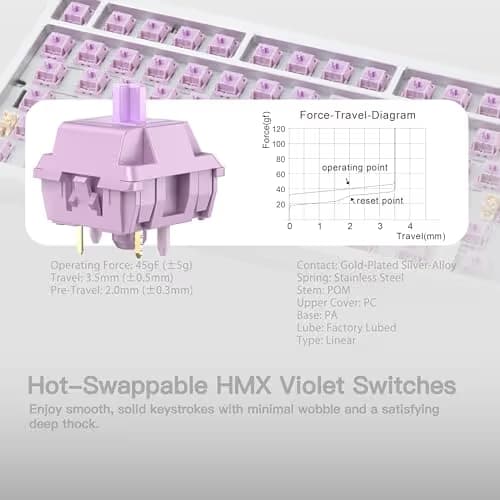 KEEBMONKEY WOBKEY Rainy 75 CNC Aluminum HMX/JWK/Cocoa Switches Triple-Mode Connectivity Mechanical Keyboard with Superior Acoustics, RGB/PP/Mirrored Glass/3500mAh/Violet Switch (Standard - Silver) image