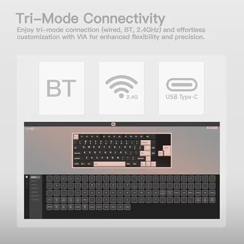 KEEBMONKEY WOBKEY Rainy 75 CNC Aluminum HMX/JWK/Cocoa Switches Triple-Mode Connectivity Mechanical Keyboard with Superior Acoustics, RGB/PP/Mirrored Glass/3500mAh/Violet Switch (Standard - Silver) image