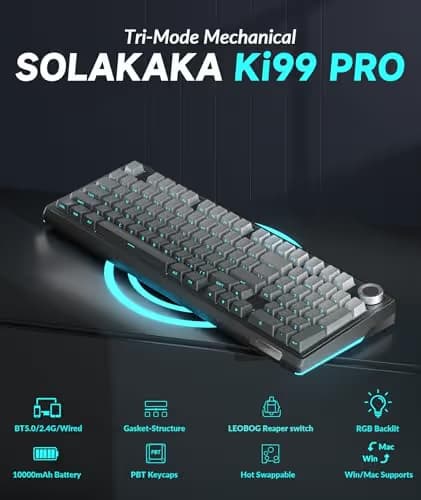 SOLAKAKA KI99 Pro 96% Wireless Mechanical Keyboard, RGB Gaming Keyboard, Hot-Swappable Pre-Lubed Switches, Gasket Structure Creamy Keyboards (Gradient-Black, Non-Silent Version) image