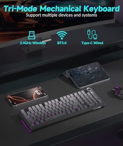 SOLAKAKA KI99 Pro 96% Wireless Mechanical Keyboard, RGB Gaming Keyboard, Hot-Swappable Pre-Lubed Switches, Gasket Structure Creamy Keyboards (Gradient-Black, Non-Silent Version) image