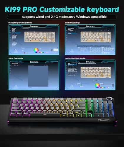 SOLAKAKA KI99 Pro 96% Wireless Mechanical Keyboard, RGB Gaming Keyboard, Hot-Swappable Pre-Lubed Switches, Gasket Structure Creamy Keyboards (Gradient-Black, Non-Silent Version) image