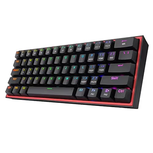 Redragon K617 Fizz 60% Wired RGB Gaming Keyboard, 61 Keys Hot-Swap Compact Mechanical Keyboard w/ 16.8M RGB Backlight, Red Inner Design, Programmable Linear Red Switch, Pro Software image