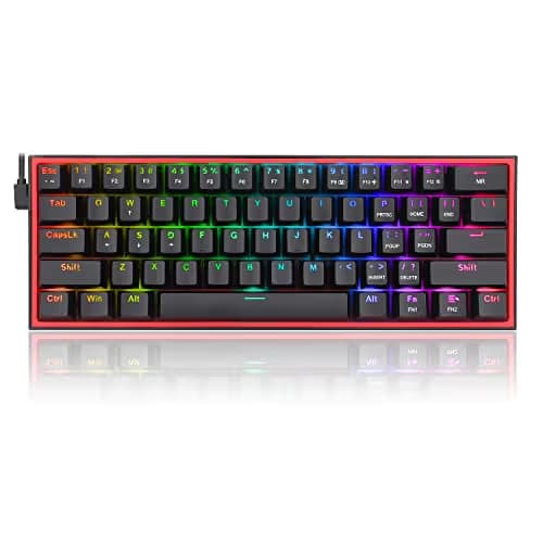 Redragon K617 Fizz 60% Wired RGB Gaming Keyboard, 61 Keys Hot-Swap Compact Mechanical Keyboard w/ 16.8M RGB Backlight, Red Inner Design, Programmable Linear Red Switch, Pro Software image
