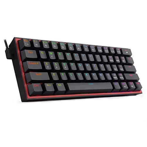 Redragon K617 Fizz 60% Wired RGB Gaming Keyboard, 61 Keys Hot-Swap Compact Mechanical Keyboard w/ 16.8M RGB Backlight, Red Inner Design, Programmable Linear Red Switch, Pro Software image