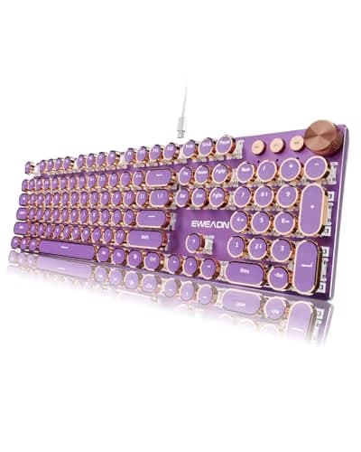SEUNKWANG EWEADN Typewriter Style Mechanical Keyboard, Wired Typewriter Keyboards,104 Keys Backlit LED Metal Keyboards, Media Control Knob, Wired Computer Keyboard Pink Switch for Windows/PC-Purple main image