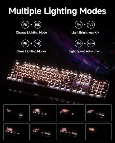 SEUNKWANG EWEADN Typewriter Style Mechanical Keyboard, Wired Typewriter Keyboards,104 Keys Backlit LED Metal Keyboards, Media Control Knob, Wired Computer Keyboard Pink Switch for Windows/PC-Purple image