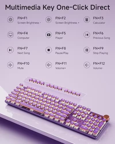 SEUNKWANG EWEADN Typewriter Style Mechanical Keyboard, Wired Typewriter Keyboards,104 Keys Backlit LED Metal Keyboards, Media Control Knob, Wired Computer Keyboard Pink Switch for Windows/PC-Purple image