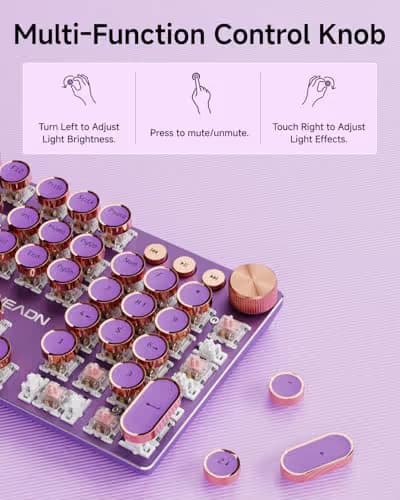 SEUNKWANG EWEADN Typewriter Style Mechanical Keyboard, Wired Typewriter Keyboards,104 Keys Backlit LED Metal Keyboards, Media Control Knob, Wired Computer Keyboard Pink Switch for Windows/PC-Purple image