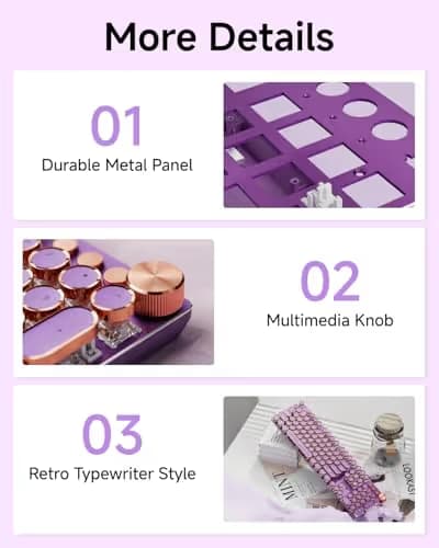 SEUNKWANG EWEADN Typewriter Style Mechanical Keyboard, Wired Typewriter Keyboards,104 Keys Backlit LED Metal Keyboards, Media Control Knob, Wired Computer Keyboard Pink Switch for Windows/PC-Purple image