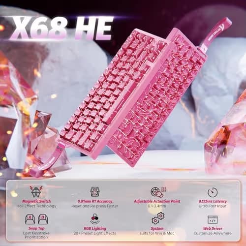 ATTACK SHARK X68HE Rapid Trigger Mechanical Gaming Keyboard 60% Wired with Adjustable Actuation,Hall Effect Magnetic Switch,8KHz Polling Rate,RGB Backlit,Top Mount,Side Printed Keycap(Rose Contour) image