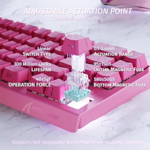 ATTACK SHARK X68HE Rapid Trigger Mechanical Gaming Keyboard 60% Wired with Adjustable Actuation,Hall Effect Magnetic Switch,8KHz Polling Rate,RGB Backlit,Top Mount,Side Printed Keycap(Rose Contour) image