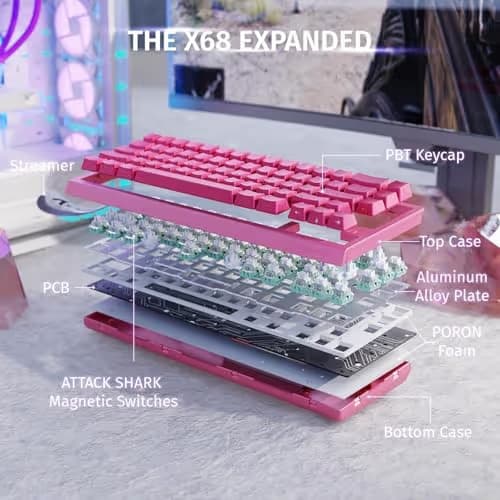 ATTACK SHARK X68HE Rapid Trigger Mechanical Gaming Keyboard 60% Wired with Adjustable Actuation,Hall Effect Magnetic Switch,8KHz Polling Rate,RGB Backlit,Top Mount,Side Printed Keycap(Rose Contour) image