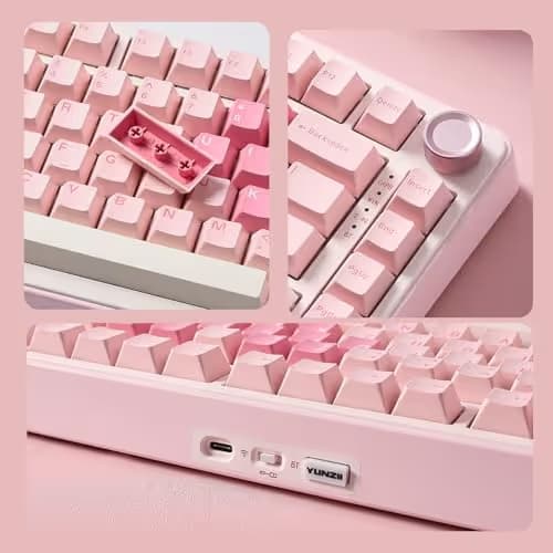 YUNZII B75 PRO Wireless Mechanical Keyboard,75% Layout with Knob,Hot Swap Gasket Custom Structure,Creamy Pre-lubed Switches,RGB Backlit,Bluetooth/Type-C/2.4G for Win/Mac(Cocoa Cream V2 Switch,Pink) image