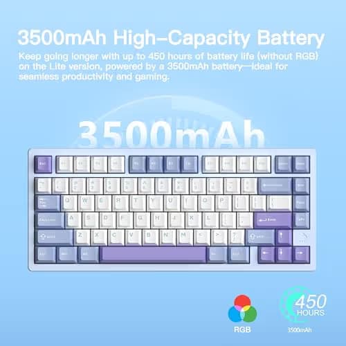 KEEBMONKEY WOBKEY Rainy 75 CNC Aluminum HMX/JWK/Cocoa Switches Triple-Mode Connectivity Mechanical Keyboard with Superior Acoustics, RGB/PP/Gradient Glass/3500mAh/Violet Switch (Standard - Blue) image
