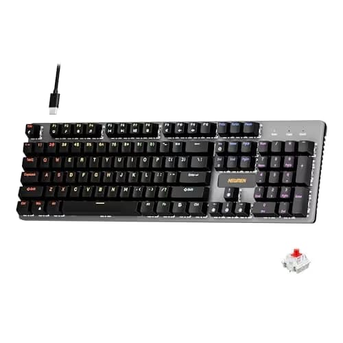 Newmen GM325Pro Mechanical Keyboard,104 Keys Rainbow LED Backlit Wired Gaming Keyboards,Hot-Swap Metal Panel ABS Black Keycaps Gaming Mechanical Keyboard for Windows Laptop PC Linear Red Switches image