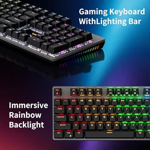 Newmen GM325Pro Mechanical Keyboard,104 Keys Rainbow LED Backlit Wired Gaming Keyboards,Hot-Swap Metal Panel ABS Black Keycaps Gaming Mechanical Keyboard for Windows Laptop PC Linear Red Switches image