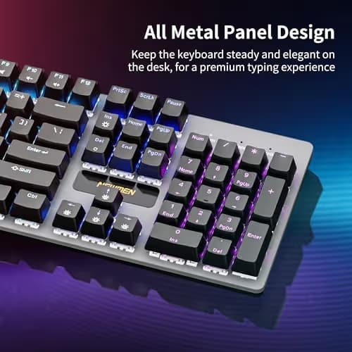 Newmen GM325Pro Mechanical Keyboard,104 Keys Rainbow LED Backlit Wired Gaming Keyboards,Hot-Swap Metal Panel ABS Black Keycaps Gaming Mechanical Keyboard for Windows Laptop PC Linear Red Switches image