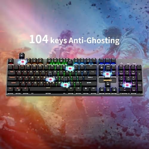 Newmen GM325Pro Mechanical Keyboard,104 Keys Rainbow LED Backlit Wired Gaming Keyboards,Hot-Swap Metal Panel ABS Black Keycaps Gaming Mechanical Keyboard for Windows Laptop PC Linear Red Switches image