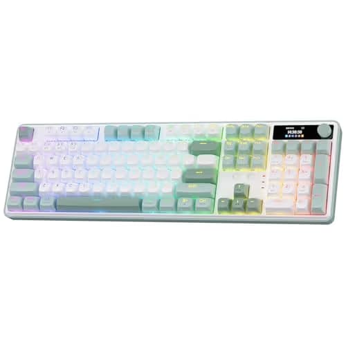 Redragon K761 Wireless Gasket Gaming Keyboard w/Hype Screen & Knob, 104 Keys Mechanical Keyboard, Easy-Control 1.26’’ TFT Info Display, 5-Layer Noise Dampening, Custom Linear Switch, Jade Cloud Color main image