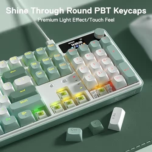 Redragon K761 Wireless Gasket Gaming Keyboard w/Hype Screen & Knob, 104 Keys Mechanical Keyboard, Easy-Control 1.26’’ TFT Info Display, 5-Layer Noise Dampening, Custom Linear Switch, Jade Cloud Color image