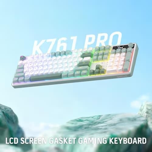 Redragon K761 Wireless Gasket Gaming Keyboard w/Hype Screen & Knob, 104 Keys Mechanical Keyboard, Easy-Control 1.26’’ TFT Info Display, 5-Layer Noise Dampening, Custom Linear Switch, Jade Cloud Color image