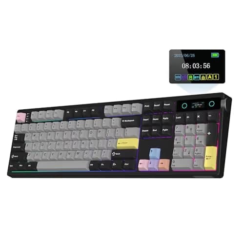 EPOMAKER TH108 PRO Full Size Mechanical Keyboard with Screen & Knob, Wireless Gaming Keyboard with 10000mAh, Creamy Gasket, Hot Swap, Custom Driver, RGB Backlight (Black, Sea Salt Silent) main image