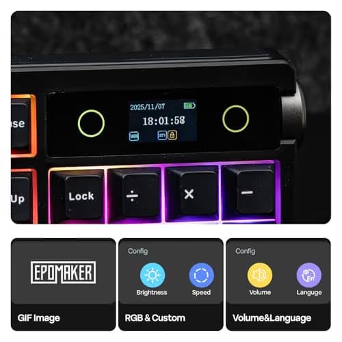 EPOMAKER TH108 PRO Full Size Mechanical Keyboard with Screen & Knob, Wireless Gaming Keyboard with 10000mAh, Creamy Gasket, Hot Swap, Custom Driver, RGB Backlight (Black, Sea Salt Silent) image