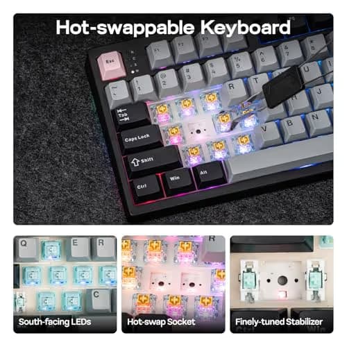 EPOMAKER TH108 PRO Full Size Mechanical Keyboard with Screen & Knob, Wireless Gaming Keyboard with 10000mAh, Creamy Gasket, Hot Swap, Custom Driver, RGB Backlight (Black, Sea Salt Silent) image