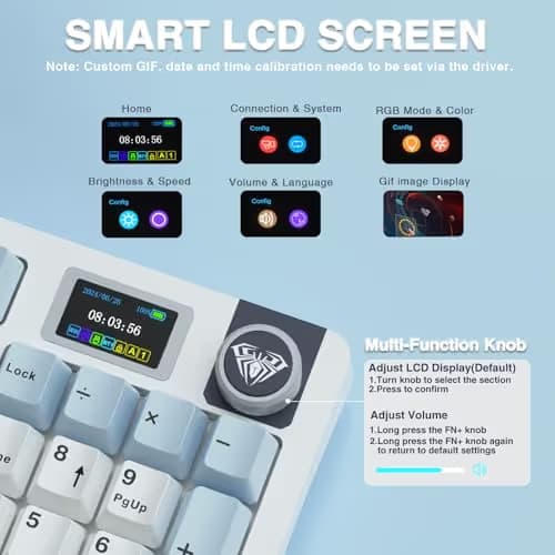 AULA S98 Pro Wireless Mechanical Keyboard,Smart Screen & Knob,Tri-Mode BT5.0/USB-C/2.4GHz Creamy Keyboard,Pre-lubed Linear Switches,Hot Swappable RGB Backlit Computer Gaming Keyboards image