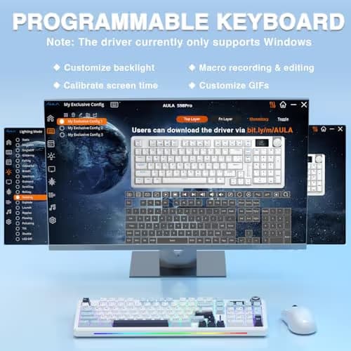 AULA S98 Pro Wireless Mechanical Keyboard,Smart Screen & Knob,Tri-Mode BT5.0/USB-C/2.4GHz Creamy Keyboard,Pre-lubed Linear Switches,Hot Swappable RGB Backlit Computer Gaming Keyboards image